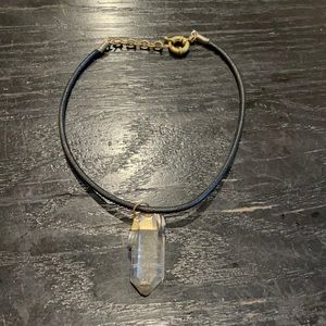 Leather and clear quartz choker necklace